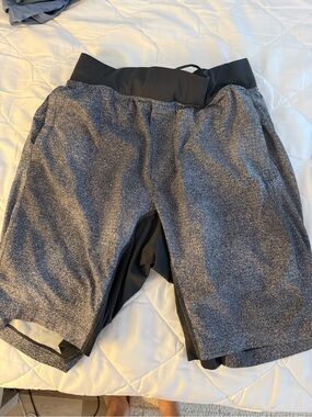 lululemon athletica Men's Heather Gray with Black Liner Athletic Shorts. Spandex